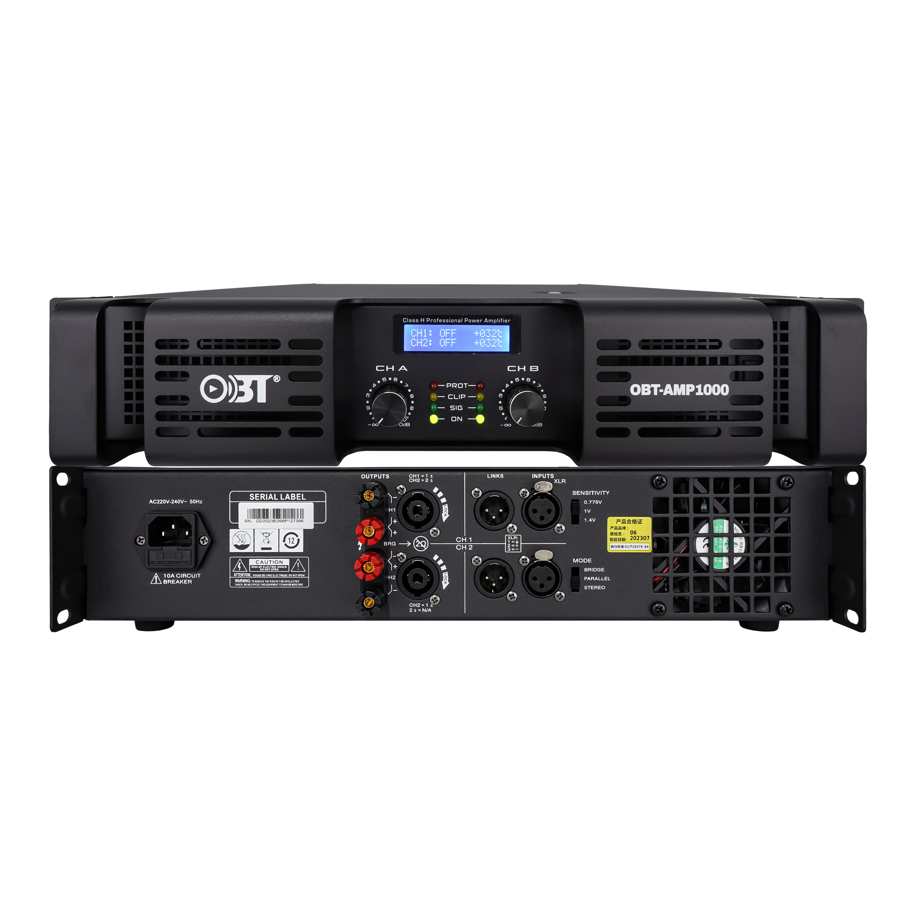 F系列H類雙通道模擬功放 OBT-AMP1000