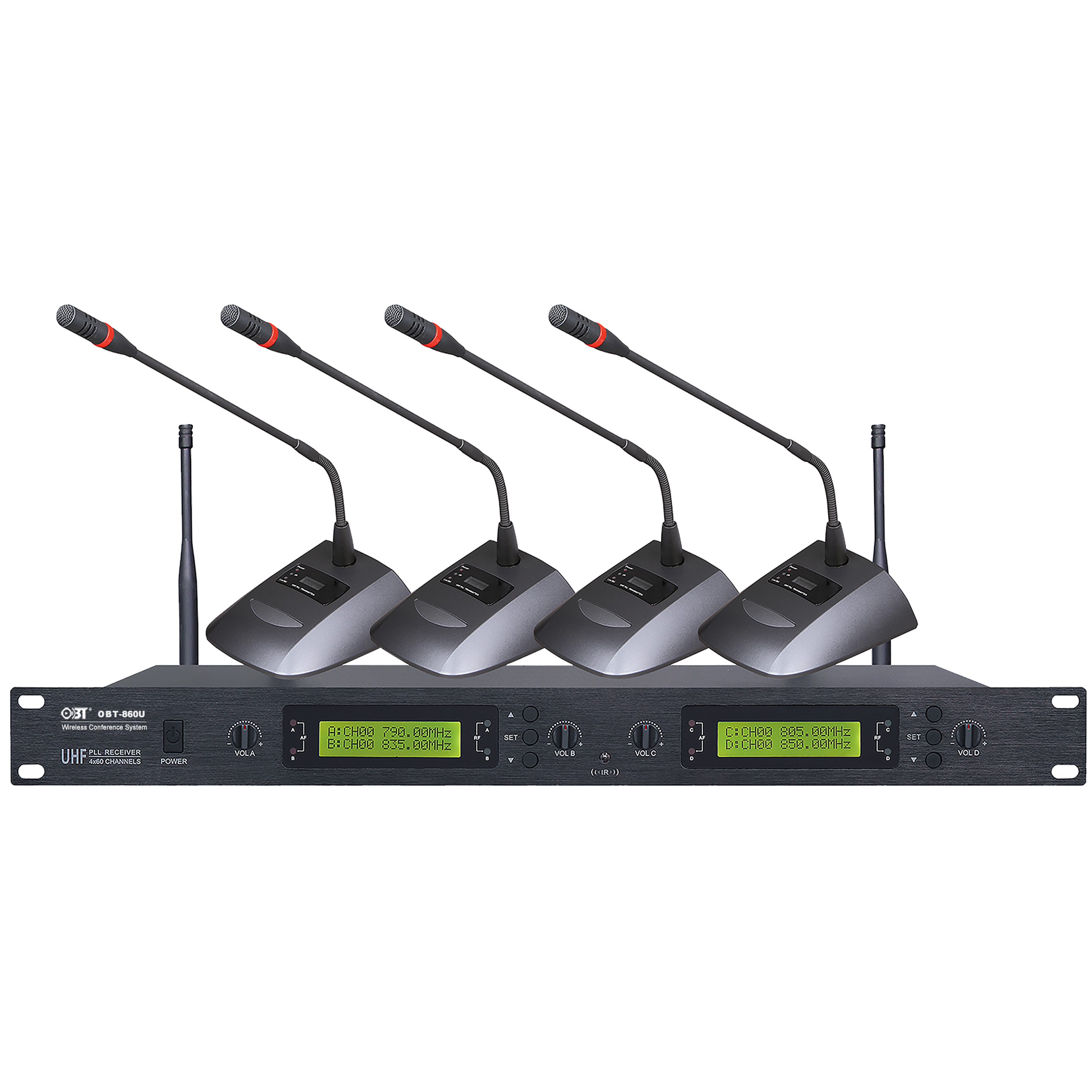 U段無線會議系統一拖四無線話筒套裝 OBT-860U